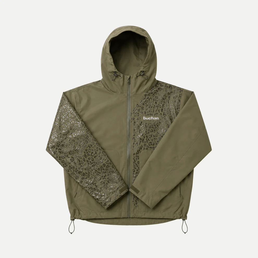 Water-Reactive Cheetah Rain Jacket in Olive Green